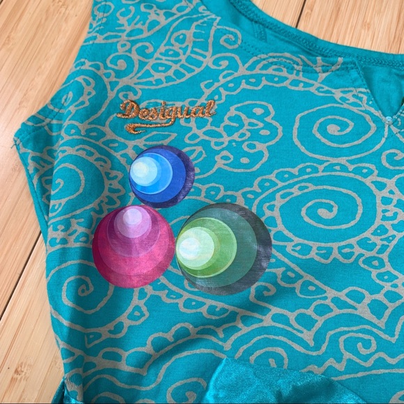 DESIGUAL turquoise knit embroidered dress, L. - Picture 4 of 8